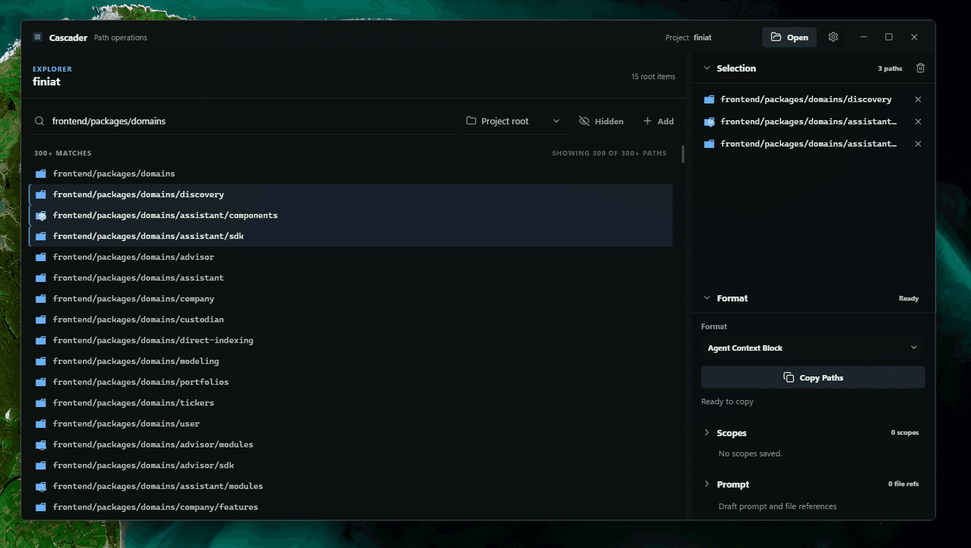 Cascader desktop project tree interface